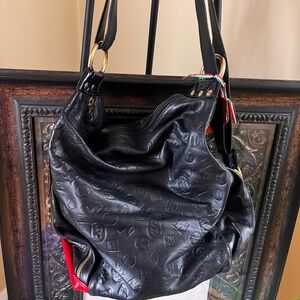 Marino Orlandi Black and Red Embossed Shoulder Bag